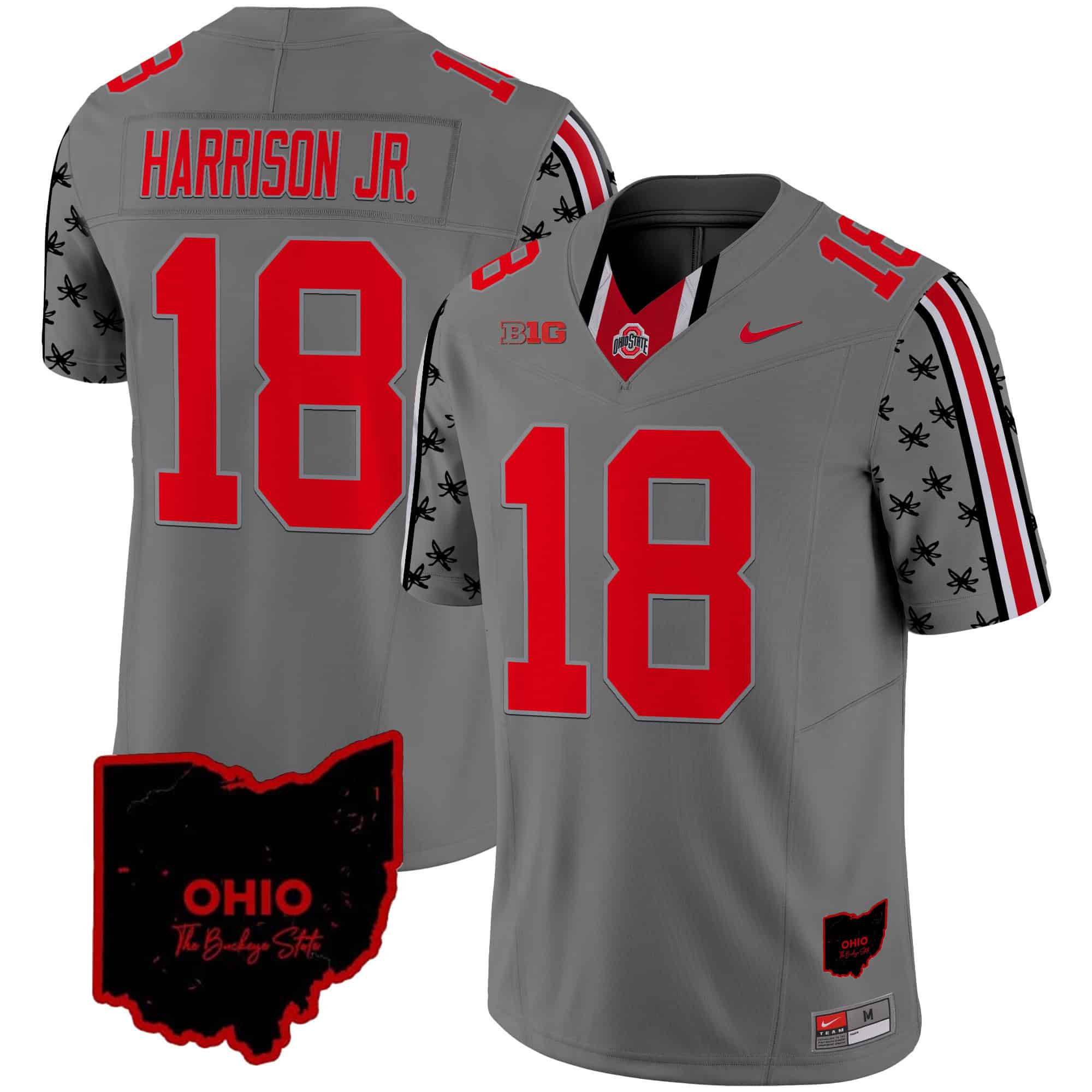 Men Ohio State Buckeyes #18 Harrison jr Grey 2024 Nike Home Patch Vapor Limited NCAA Jersey